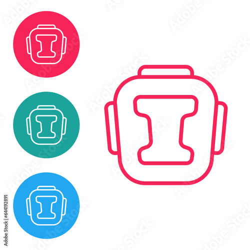 Red line Boxing helmet icon isolated on white background. Set icons in circle buttons. Vector