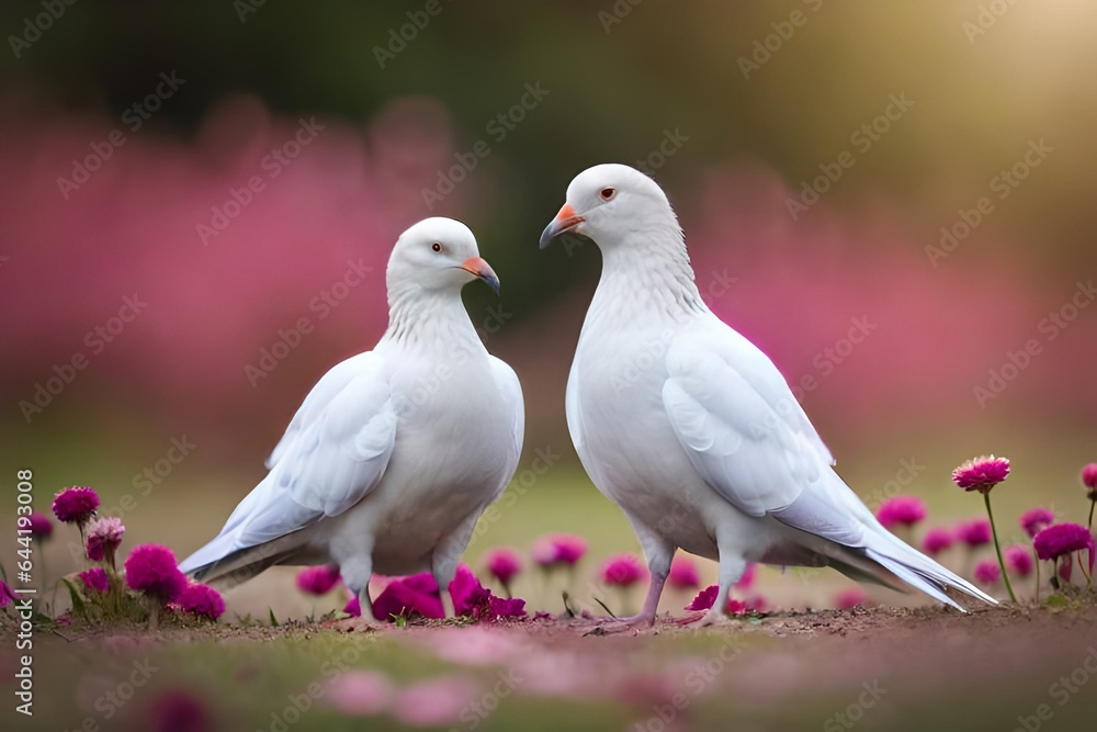 Obraz premium two white doves in the park