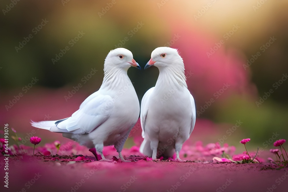 Fototapeta premium two white pigeon in the park