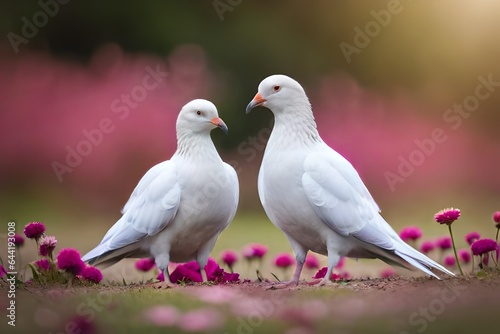 two white doves in the park