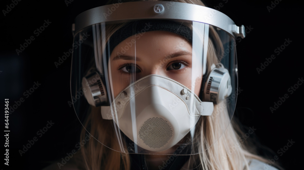 Teen Girl Wearing Face Mask and Face Shield during COVID-19 Pandemic Generative AI