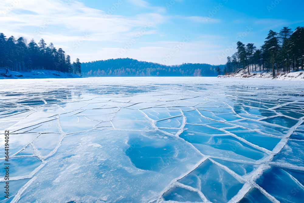 Frozen lake in the winter.