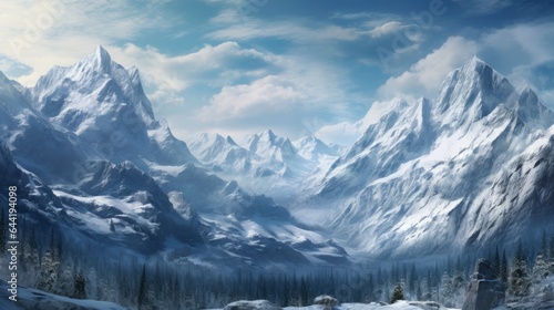 snow covered mountains landscape realistic. © Yahor Shylau 