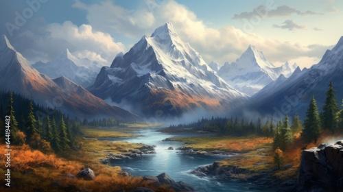 mountains and river atmospheric daytime landscape realistic. © Yahor Shylau 