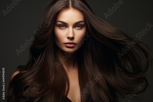  Beautiful brunette woman with long hair