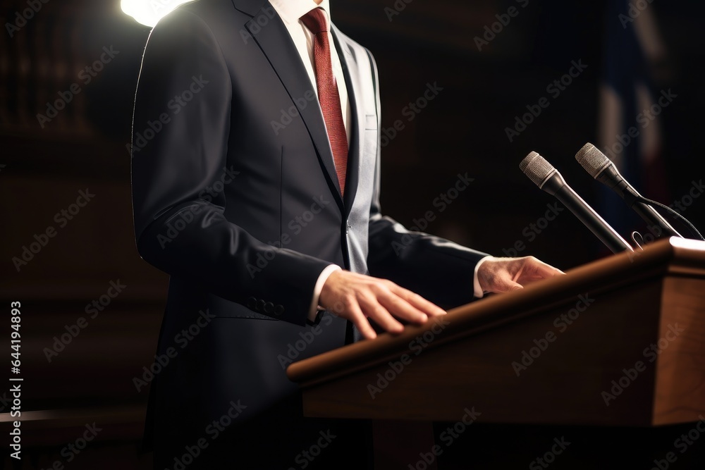 cropped shot of a male politician giving his speech with copyspace - obrazy, fototapety, plakaty 