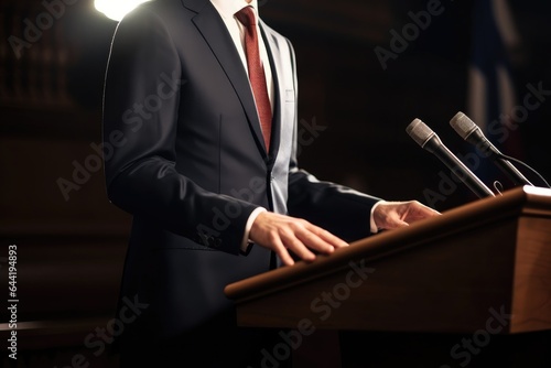 Photo cropped shot of a male politician giving his speech with copyspace