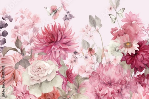 Floral wallpaper with lovely pink design and lifelike flowers. Generative AI
