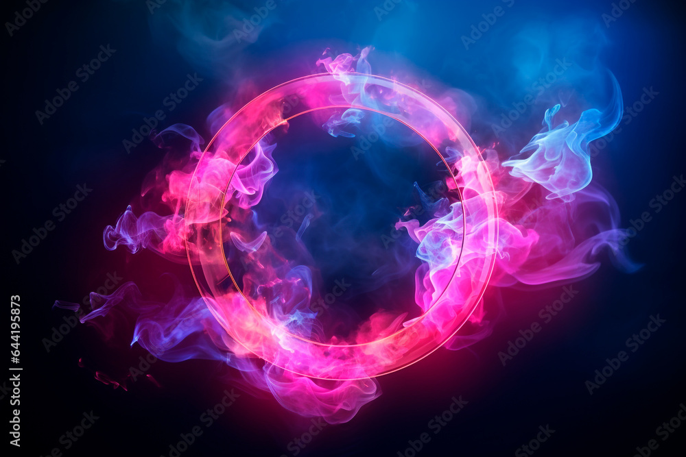 3d render, abstract background neon ring shape with pink magenta and blue smoke. Fantastic futuristic wallpaper 3d render, abstract background neon ring shape with pink magenta and blue smoke. Fantastic futuristic wallpaper