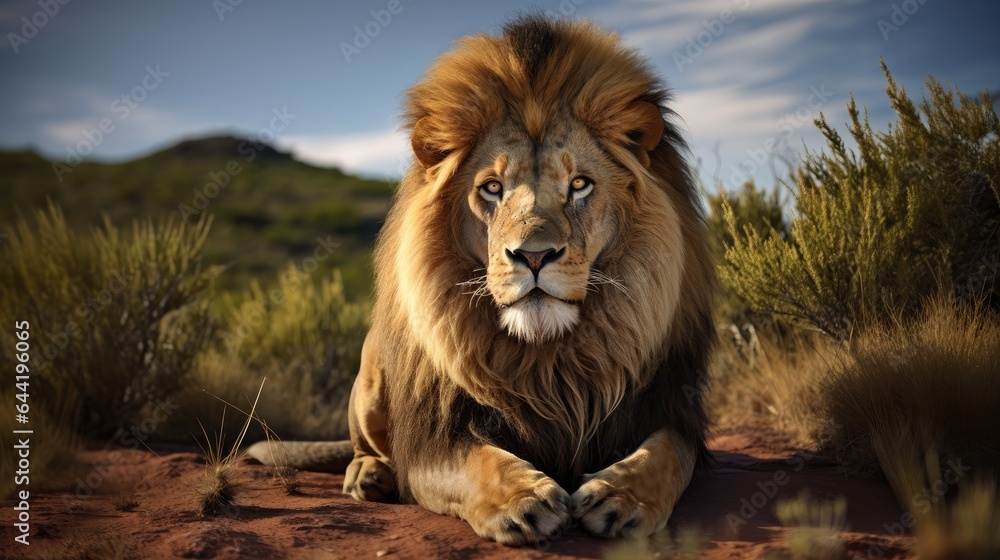A breathtaking shot of a lion in his natural habitat, showcasing his majestic beauty and strength.