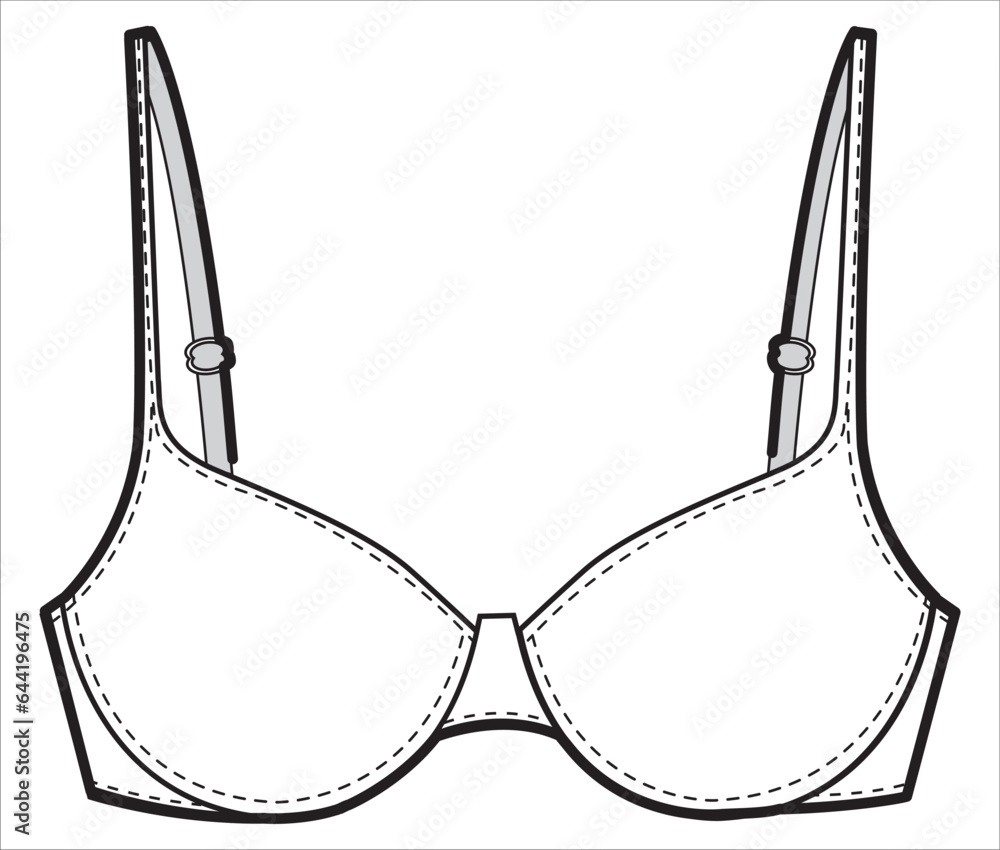 Push up T shirt Bra women's lingerie design flat sketch fashion illustration vector template Push up T shirt Bra women's lingerie design flat sketch fashion illustration vector template