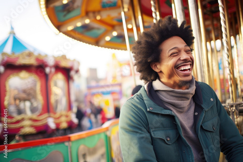 Smiling young Afro man having fun in amusement park Prater in Vienna   © Jasmina