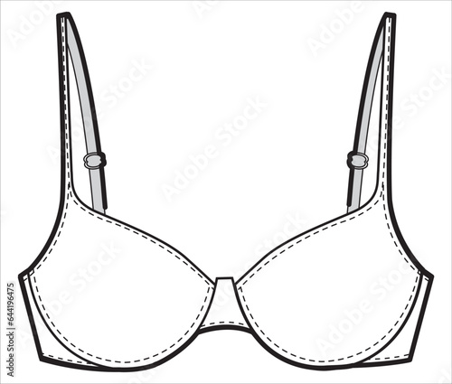 Push up T shirt Bra women's lingerie design flat sketch fashion illustration vector template