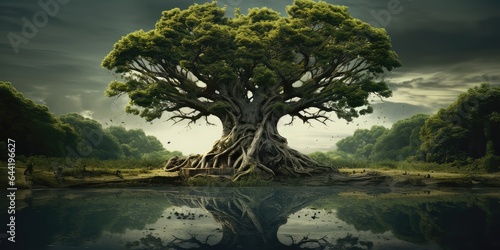 Tableau sur toile The tree of life - an eternal tree growing in an empty gaia landscape