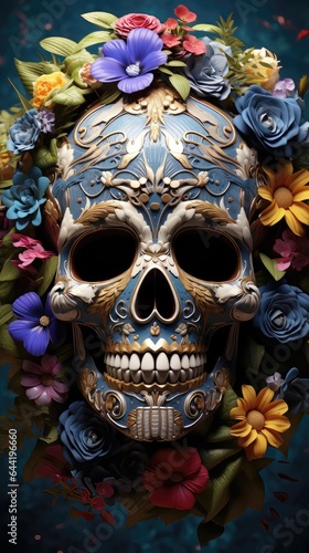 Generative AI Sugar Skull (Calavera) to celebrate Mexico's Day of the Dead (Dia de Los Muertos) 