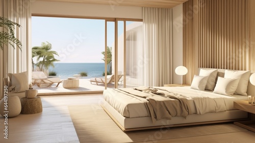 Luxurious resort interior bedroom. Generative AI