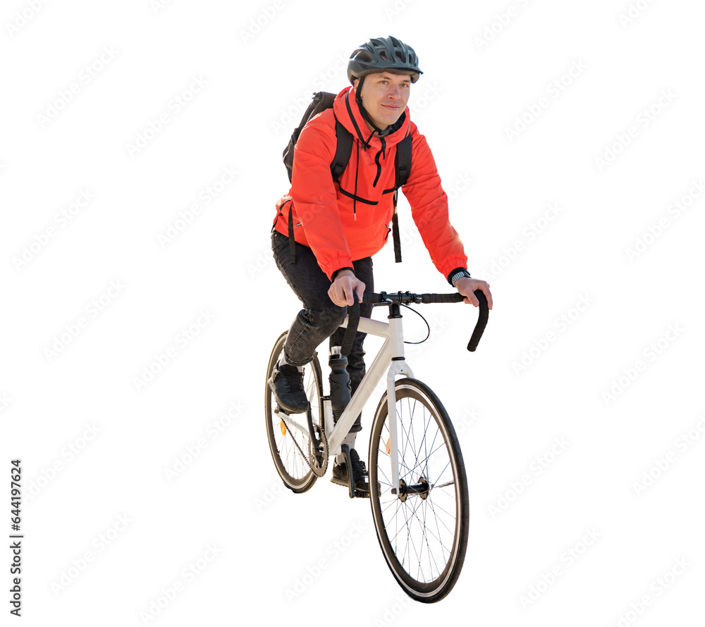 Stylish convenient eco transport in the city. A happy confident person rides a bike. A male cyclist in a helmet rides a bicycle to work. Stylish convenient eco transport in the city. A happy confident person rides a bike. A male cyclist in a helmet rides a bicycle to work.