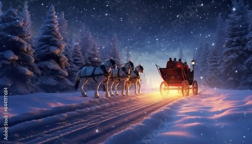 Starry Christmas night sleigh ride, celestial journey