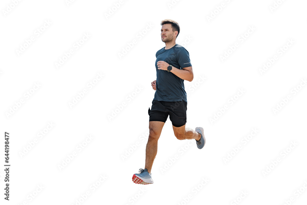 A trainer performing fitness exercises.  Running is a healthy lifestyle, sportswear and sneakers. Athletic man training jogging full-length.