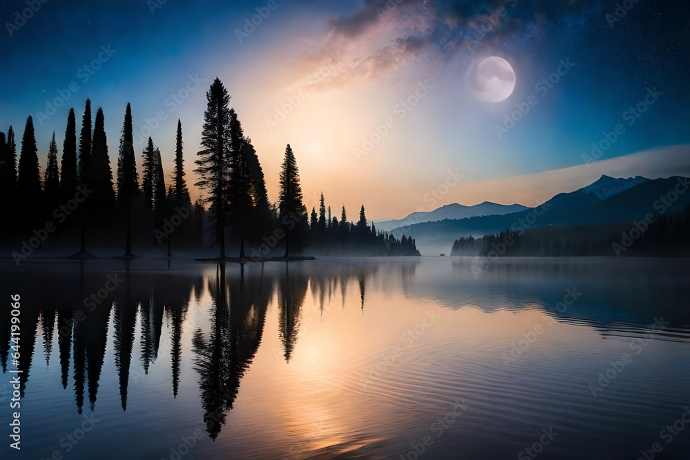 Obraz premium sunset over lake generated Ai