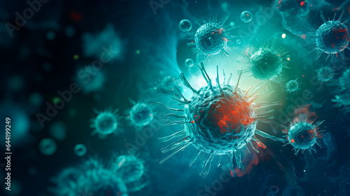 Abstract concept of the innovative medical approach of immunotherapy, harnessing the body's immune system to fight diseases like cancer more effectively. Viruses and infection medicine concept.  photo