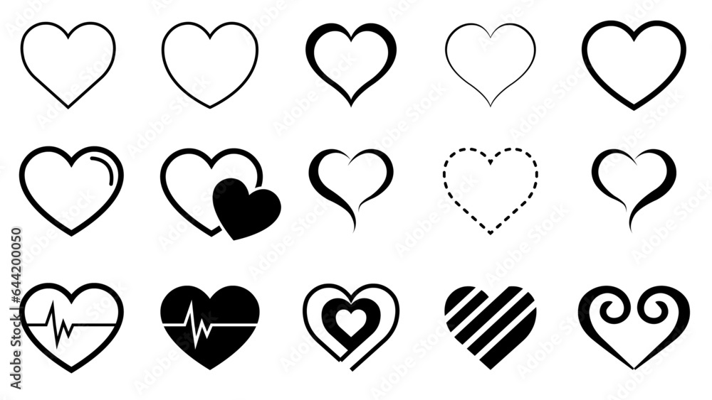 set of hearts icons in black color heart simple heart shaped metal ...