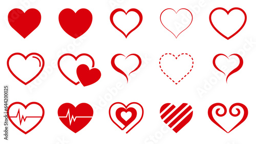 set of hearts icons in red color heart simple heart shaped metal heart with stroke valentines day icons
