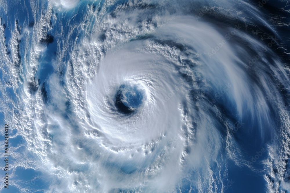 Photo of a cyclone viewed from a weather satellite. Generative AI