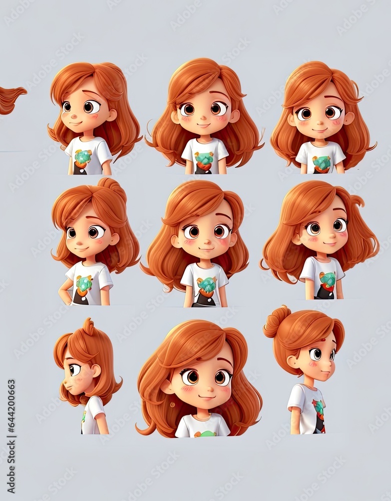 Cute cartoon girl with different hairstyles and facial expressions. Vector illustration. Cute cartoon girl with different hairstyles and facial expressions. Vector illustration.