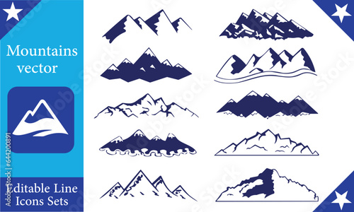 mountain, vector, icon, silhouette, logo, illustration, snow, peak, map, alps, top, ridge, shape, camp, altitude, web, element, alpine, wilderness, isolated, set, ice, climbing, rock, nature, abstract