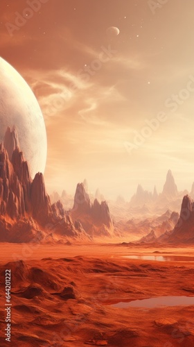 An artist's imaginative depiction of an extraterrestrial landscape
