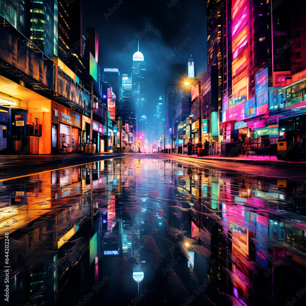 Neon lights of city at night
