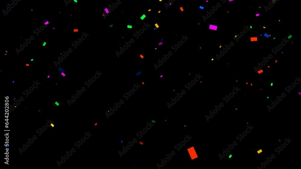 colorful confetti rain on transparent background, alpha channel