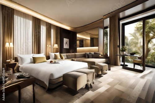 luxury hotel room with bed © zooriii arts