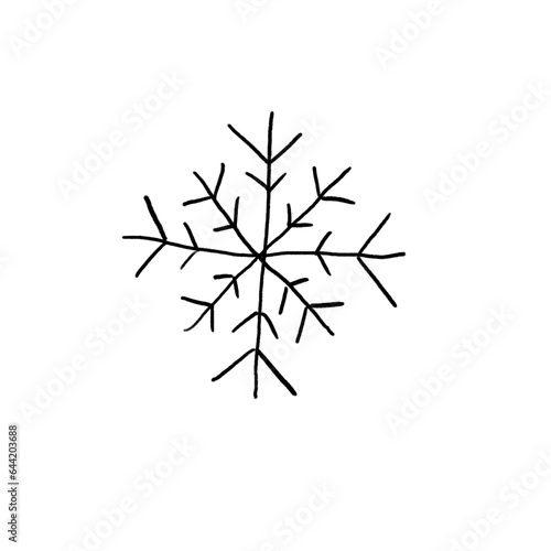 Merry Christmas - snow flake - black pencil hand drawn illustration (transparent PNG)