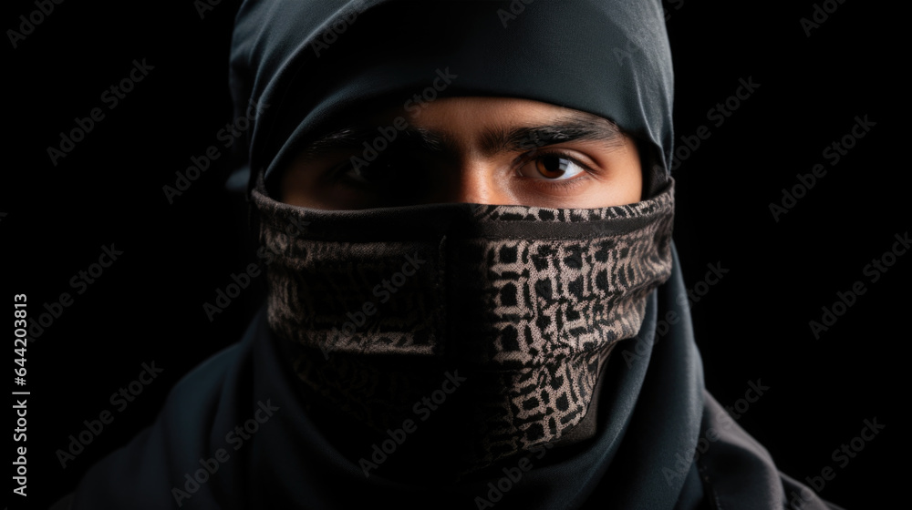 Islamic Man with Face Covering Mask During COVID-19 Pandemic - Generative AI Islamic Man with Face Covering Mask During COVID-19 Pandemic - Generative AI