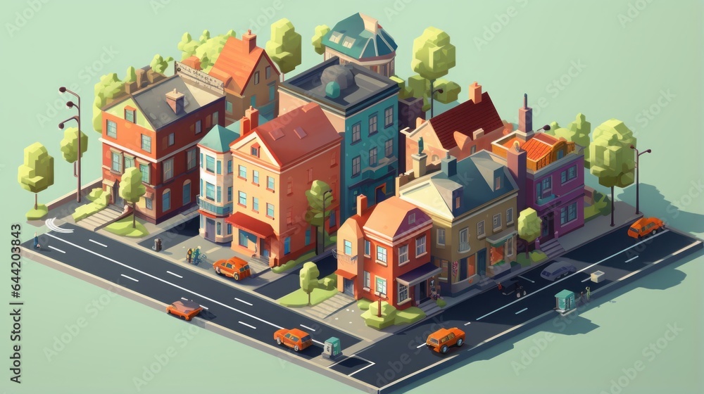 isometric street with houses.