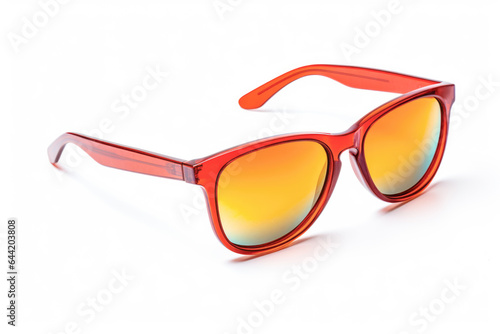red sunglasses offer both style and protection, showcasing a sleek lens design, isolated on white.