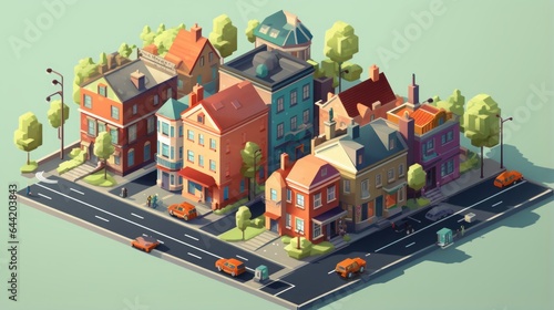 isometric street with houses.
