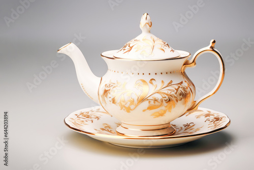 Vintage porcelain teapot exude timeless charm with their intricate design and delicate gold accents.