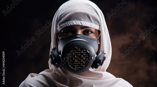  Islamic Woman in Pandemic Protective Gear with Face Mask - Generative AI