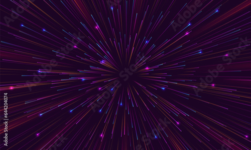 Portal with light effects. Neon futuristic tunnel. Abstract visualization of teleportation. Speed concept. Vector illustration.