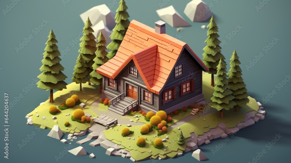 isometric house on the mountain.