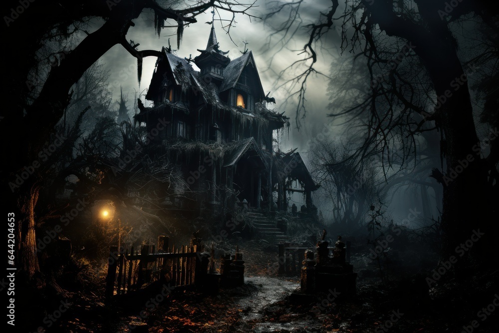 Spooky Haunted House at Night
