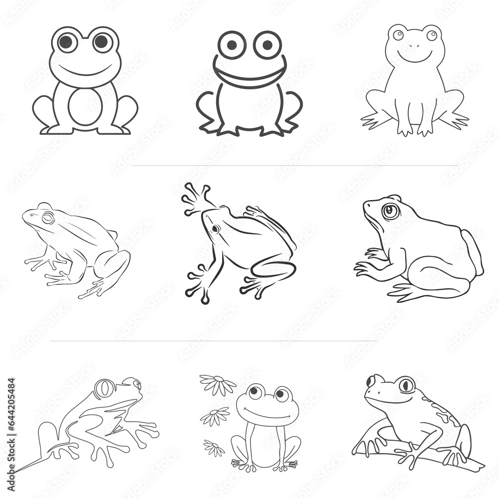 Naklejka premium Frog line art vector art design, frog, vector, animal, illustration, green, symbol, nature, cartoon, icon, cute, lizard, sign, design, alphabet, art, letter, paint, amphibian, dragon, leaf, color
