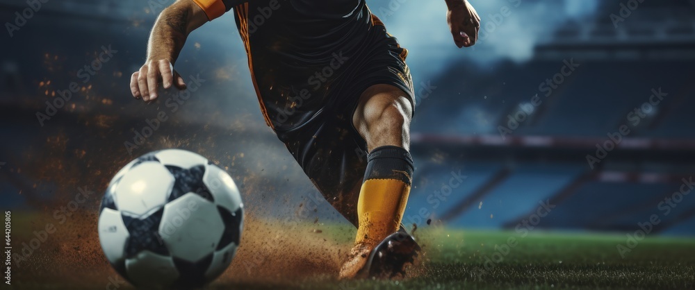 Soccer player in action at the stadium. Concept of sport, competition, game. Football Concept With a Copy Space. Soccer Concept With a Space For a Text.