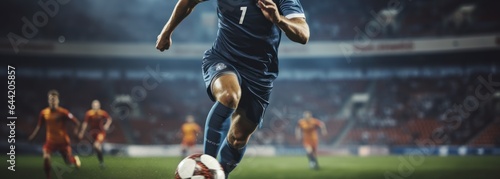 Soccer player in action on the field of stadium. Blurred background. Football Concept With a Copy Space. Soccer Concept With a Space For a Text.