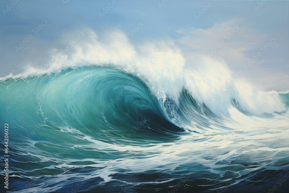 Artistic depiction of ocean captured using oil paint and canvas. Generative AI