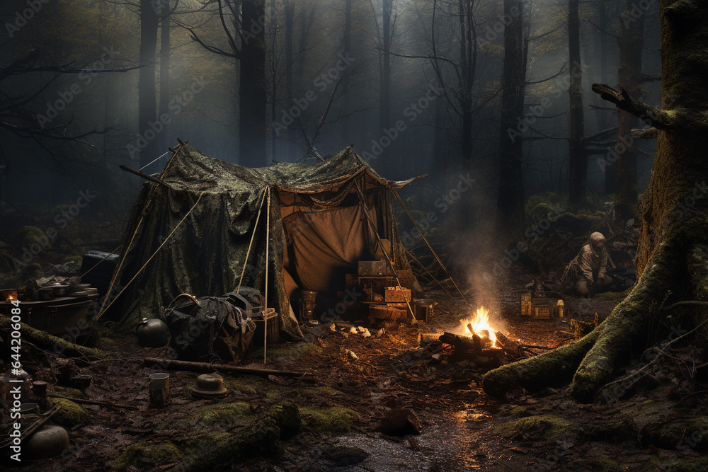 Survival in the wilderness. A lone warrior Survival in the wilderness. A lone warrior