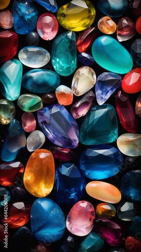 A colorful assortment of stones on a dark background